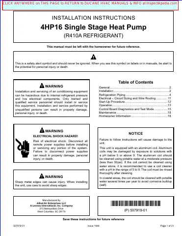 Haier 4HP16 Installation Instructions Manual first page preview