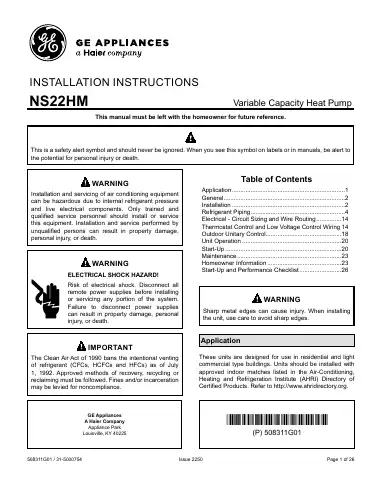 Haier GE NS22HM Installation Instructions Manual first page preview