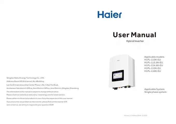 Haier H1PL-2J3K-EU User Manual first page preview