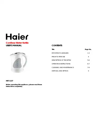Haier HKT-1137 User Manual first page preview