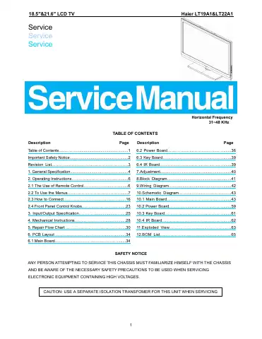 Haier LT19A1 Service Manual first page preview
