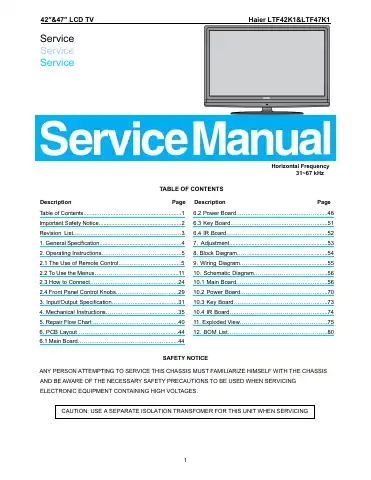 Haier LTF47K1 Service Manual first page preview