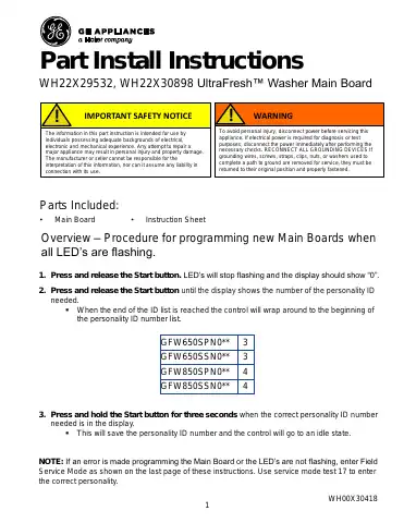 Haier GE APPLIANCES UltraFresh WH22X29532 Install Instructions Manual first page preview