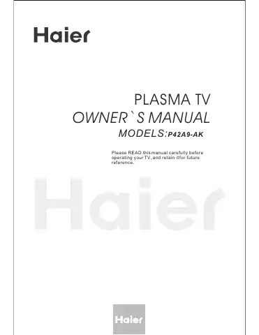 Haier P42A9-AKS Owner's Manual first page preview
