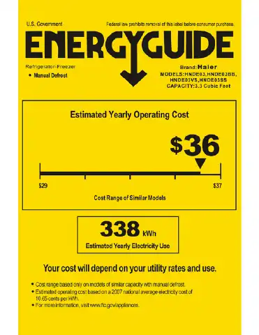 Haier HNDE03VS Energy Manual first page preview