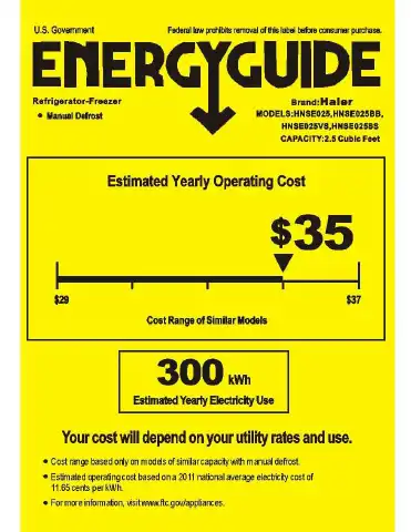 Haier HNSE025 Energy Manual first page preview
