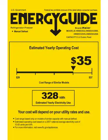 Haier HNSE032 Energy Manual first page preview