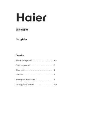 Haier HR-60FW User Manual first page preview