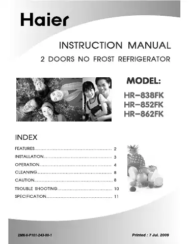Haier HR-838FK User Manual first page preview