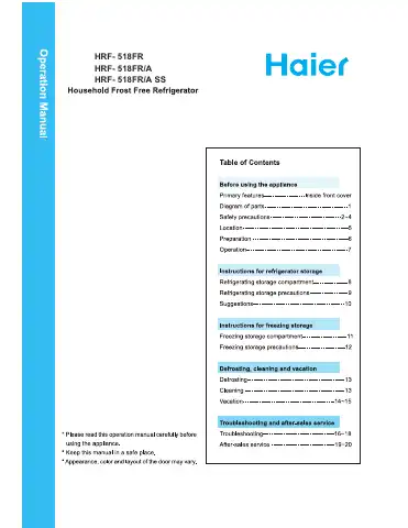 Haier HRF-518FR Operation Manual first page preview