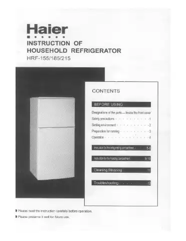 Haier HRF-155 User Manual first page preview