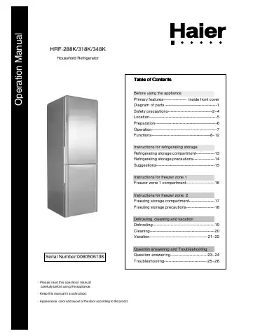 Haier HRF-288K Operation Manual first page preview