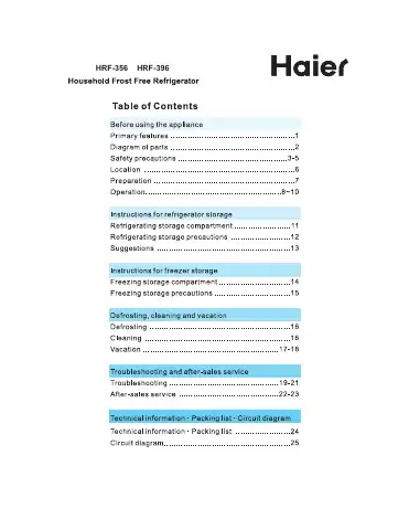 Haier HRF-356 User Manual first page preview