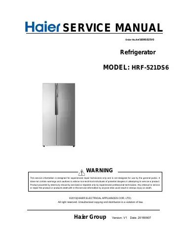 Haier HRF-521DS6 Service Manual first page preview