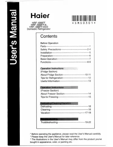 Haier HRF-688FF User Manual first page preview
