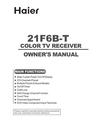 Haier 21F6B-T Owner's Manual first page preview