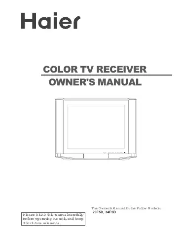 Haier 29F5D Owner's Manual first page preview