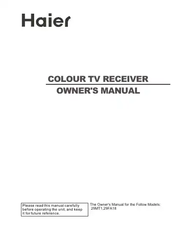 Haier 29FA18 Owner's Manual first page preview