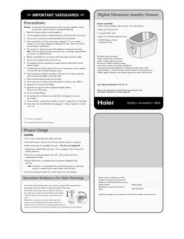 Haier HU781 B User Manual first page preview