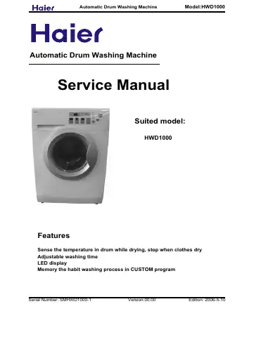 Haier HWD1000 Service Manual first page preview