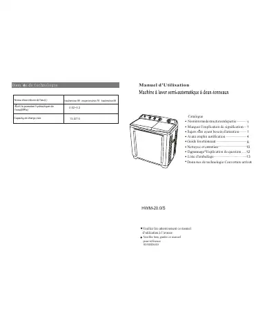 Haier HWM-20.0 Manuel D'utilisation first page preview