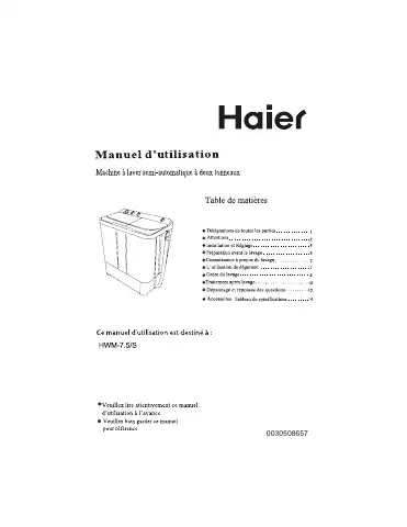 Haier HWM-7.5 Manuel D'utilisation first page preview