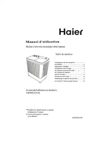 Haier HWM90-0713S Manuel D'utilisation first page preview