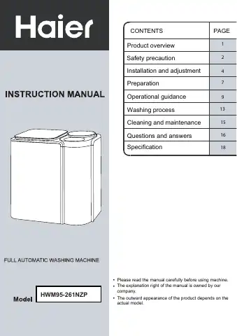 Haier HWM95-261NZP Instruction Manual first page preview
