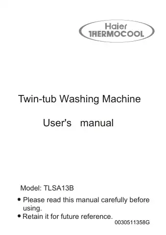 Haier THERMOCOOL TLSA13B User Manual first page preview