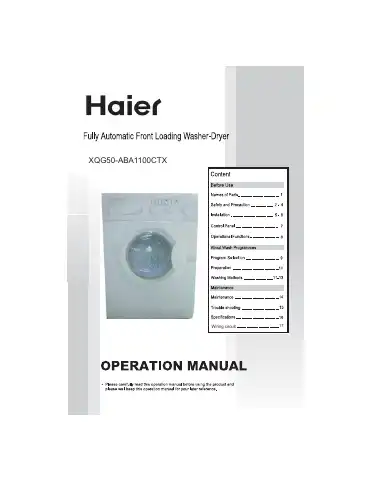 Haier XQG50-ABA1100CTX Operation Manual first page preview