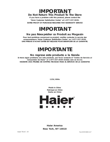 Haier WDQS055 Installation Instructions Manual first page preview