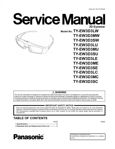 Panasonic TY-EW3D3LW Service Manual first page preview
