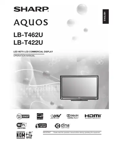 Sharp Aquos LB-T422U Operation Manual first page preview